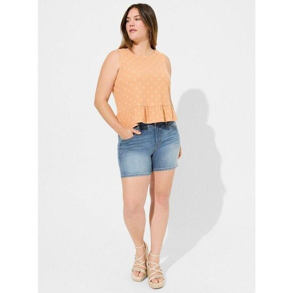 NWT Torrid Womens Sz 2 Texture Knit High Neck Ruffle Crop Top Peach Bloom - Picture 4 of 6